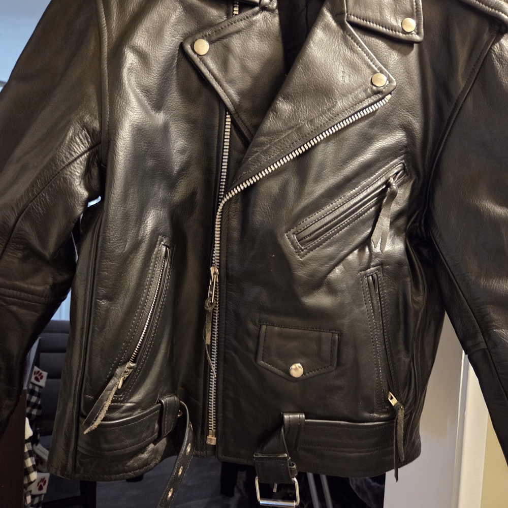 Black Leather Biker Jacket - image 3